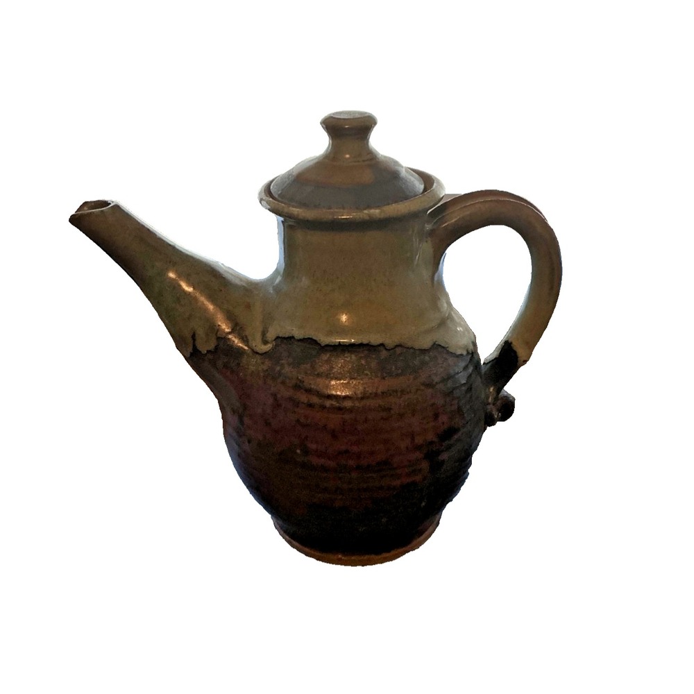 Vintage Hand Thrown Stoneware Glazed Tea Pot Shelf Sitter Signed CH 1988